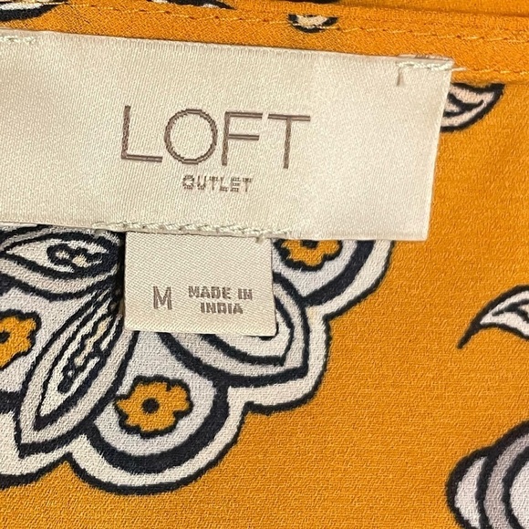 Loft women’s mustard yellow long sleeve paisley blouse vneck top - Picture 7 of 8